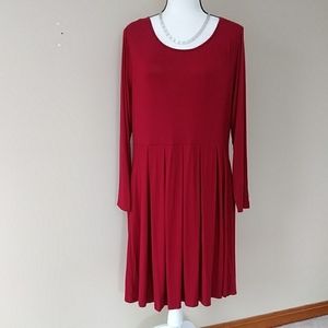 NWT Tralilbee Pleated Long Sleeve Dress XL Wine Red FLAW